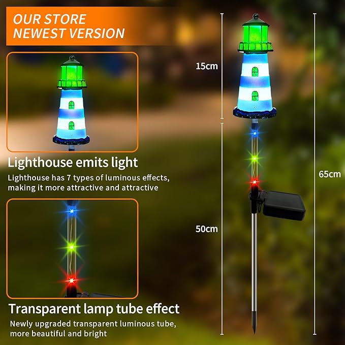 Solar Lights Outdoor 2 Pack, Solar Garden Lamps, Outdoor Decorations, Garden Decorative lamp in The Shape of a Lighthouse, a Unique Gift for Women, a Gift for Grandmother BEIDOULUSOLARLIGHTS