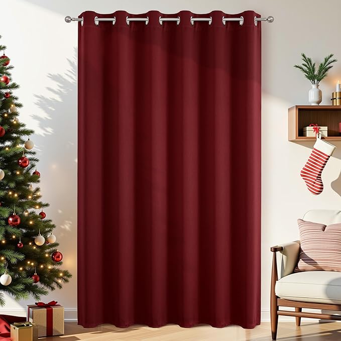 Joydeco Blackout Patio Sliding Door Curtains 84 Inches Long, Grommet Privacy Room Divider Curtains, Extra Wide Thermal Blackout Drapes for Bedroom Living Room (Burgundy Red, 100Wx84L, 1 Panel) JOYDECO