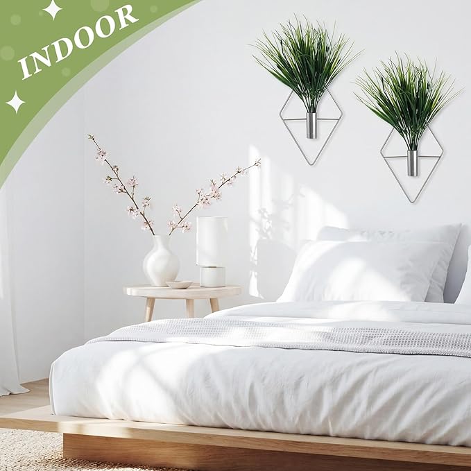 4 Pieces Silver Wall Decor Hanging Planters with Artificial Plants Metal Vase Indoor Aquatic Plant Holder Modern Geometric Wall Art for Home Bathroom Bedroom Living Room Office Canlierr