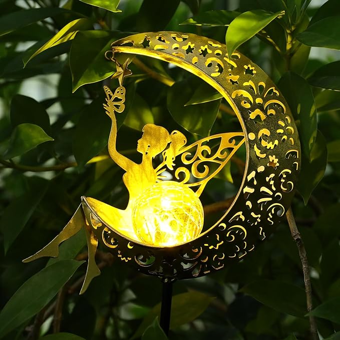 ZKLiLi Solar Lights Garden Decorations,Moon Fairy Light,Solar Statues Outdoor Decor,Warm LED Light for Pathway Lawn Patio Courtyard Gifts for Mom Grandma Women ZKLiLi
