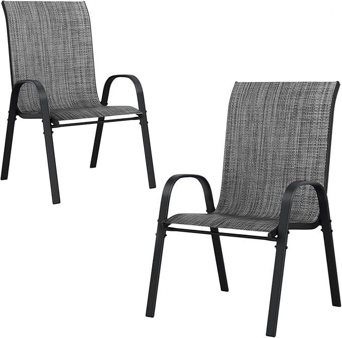 UDPATIO Patio Chairs Set of 2, Stackable Outdoor Dining Chairs with High Back, Breathable Textilene Fabric Outdoor Chair All Weather, 350LBS Capacity for Garden, Backyard (Dark Grey) UDPATIO