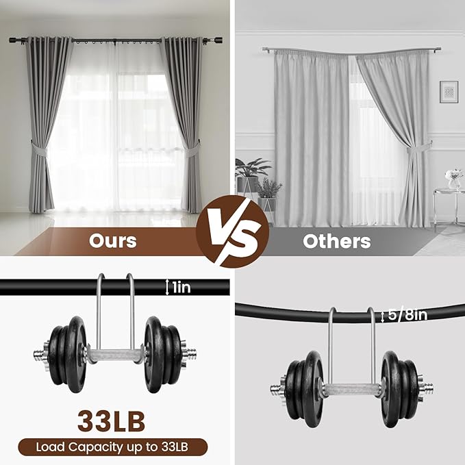 1' Diameter Matte Black Curtain Rod, 30-60 inch, Fits 30-54 Windows, Heavy Duty, Adjustable, Telescopic, Splicing Metal, Extra Long, for Windows & Sliding Glass Door Rootora