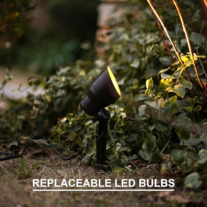 GOODSMANN Low Voltage Landscape Flood Light 3W LED 200 Lumen Outdoor Spotlight 3000K Warm White Replaceable LED Outside Hardwired Lighting with Metal Stake Cable Connector Replaceable GOODSMANN