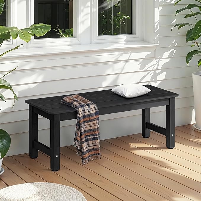 ONBRILL Outdoor Benches Weatherproof, 2-Person Poly Lumber Garden Bench, All-Weather Patio Bench Will not Rot and Fade for Garden, Porch, Backyard and Park, Easy Installation, Black ONBRILL