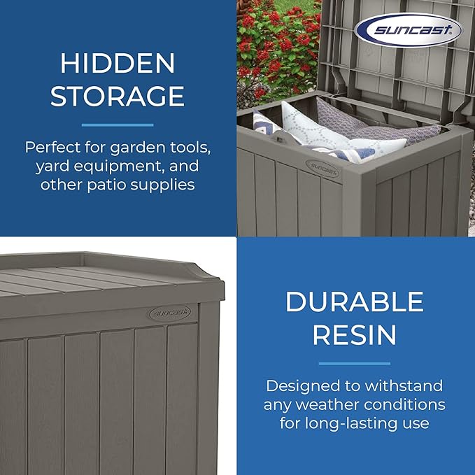 Suncast 2 Pack 22 Gallon Indoor or Outdoor Backyard Patio Small Storage Deck Box with Attractive Bench Seat and Reinforced Lid, Stone Gray Suncast