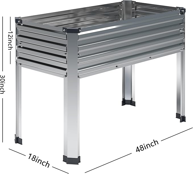 Galvanized Raised Garden Bed with Legs,48×18×30in Elevated Planter Box for Backyard,Outdoor Garden, Patio, Balcony, 300lb Capacity,Silver DIIYIV