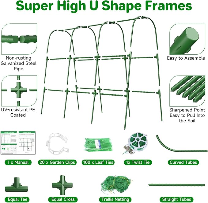Cucumber Trellis for Raised Bed, U-Shape Garden Trellis for Climbing Plants Outdoor, Metal Arch Trellis for Vegetables, Plant Support for Tomato, Pea, Zucchini (47.2" L×30" W×47.2" H-Medium) MYMULIKEHOME