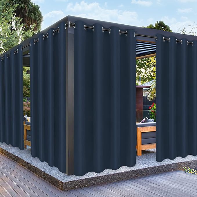 PureFit Outdoor Curtains for Patio Waterproof Weatherproof, UV Resistant Outside Curtains for Gazebo, Front Porch, Pergola, Sun Blocking Privacy Curtain, 52W x 108L inch, 1 Panel, Navy Blue PureFit