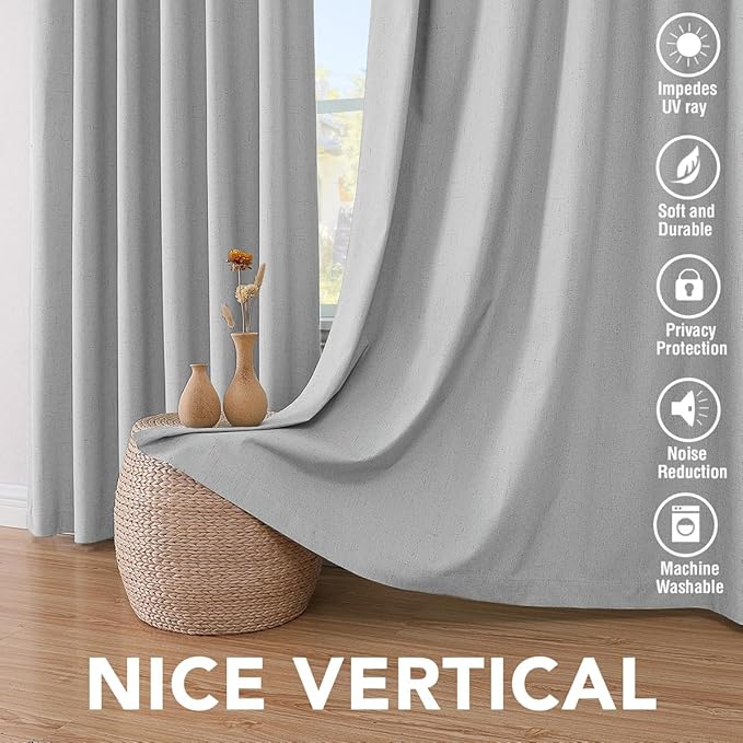 H.VERSAILTEX 100% Blackout Curtains for Bedroom Thermal Insulated Linen Textured Curtains Heat and Full Light Blocking Drapes Living Room Curtains 2 Panel Sets, 42x54 Inch, Glacier Gray HVERSAILTEX