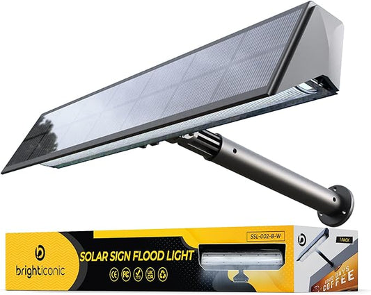 Brighticonic Solar Sign Lights Outdoor Black – LED Solar Sign Light for House Numbers & Real Estate Signs – 13" Cool White Floodlight, IP65 Waterproof, Dusk to Dawn Solar Mailbox Light Brighticonic