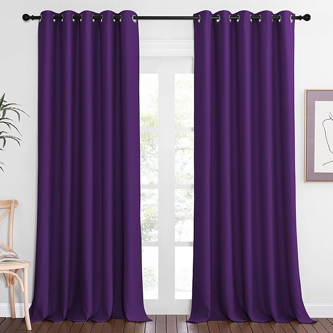 NICETOWN Blackout Curtains 84 Inch Length, Thermal Insulated Curtains for Bedroom Grommet Energy Saving Room Darkening Drapes for Living Room Window, 1 Panel, Royal Purple, 66" W x 102" L NICETOWN