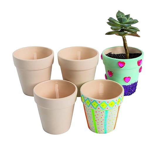 Ceramic Flowerpots, Set of 12, Kids Crafts, Crafts for Children, Flowers & Herb Garden for Kids, Ideal Mothers Day or Fathers Day Gift, Birthday or Holiday, Personalize & Individually Decorate Colorations