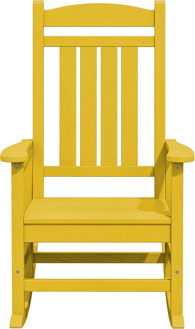 KINGYES Outdoor Rocking Chair Set of 2, High Density Polyethylene Patio Rocking Chairs with 330lbs Support for Adults, Yellow KINGYES