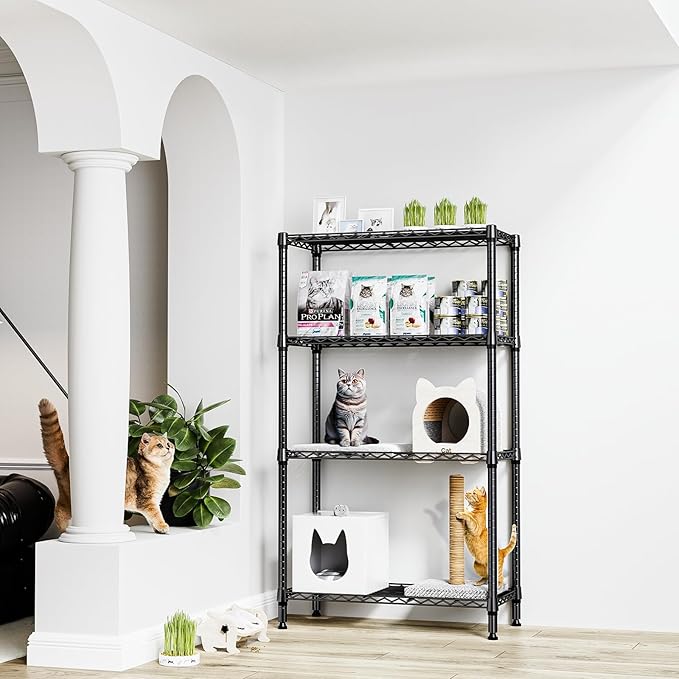 1000 lbs 4 Tier Shelf Metal Storage Shelves Shelving Wire Rack Heavy Duty Closet Organizers for Garage Kitchen Bathroom Laundry Black 13.8" D x 35.4" W x 59.5" H MEIGAOPLASTICANDMETALHKCOLIMITED
