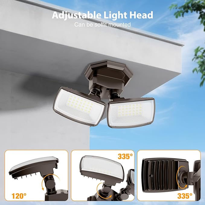 Onforu 3200LM Flood Lights Outdoor, 32W 6500K LED Security Light Switch Controlled, IP66 Waterproof Outdoor Lights, Wall Mount Exterior Flood Light with 2 Adjustable Heads Floodlights Outside Onforu