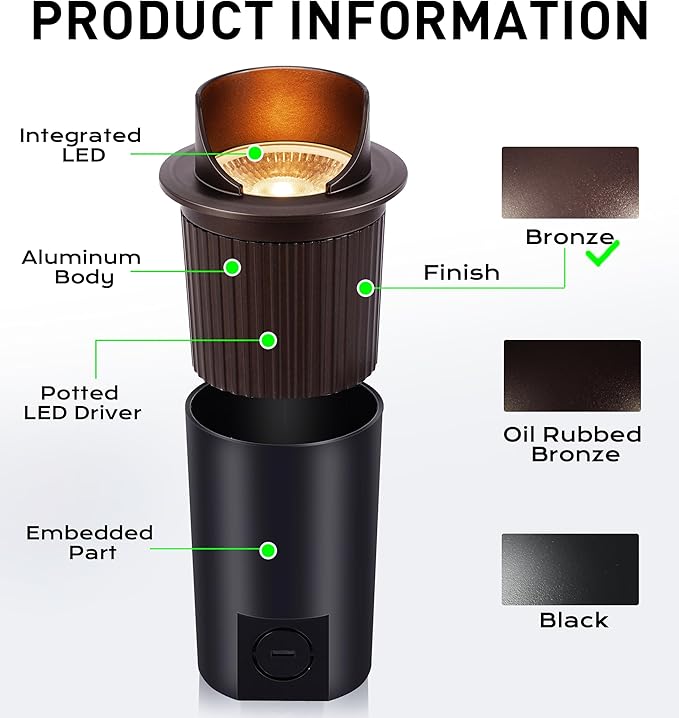 [6 Pack] CLOUDY BAY 9W Well Lights Landscape LED In Ground Outdoor,Shielded Top,Low Voltage 12-24V AC/DC,Waterproof Aluminum Uplights,2700K/3000K/3500K/4000K/5000K,Bronze CLOUDYBAY