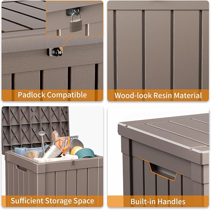 40 Gallon Resin Deck Box, Lockable Patio Outdoor Storage Box for Furniture, Garden Tools and Tools Storage, Waterproof Outside Storage Boxes - Grey OutdoorLivingPerfected
