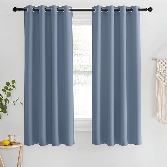 NICETOWN Blackout Stone Blue Curtains 63 inch Length - Window Treatment Energy Saving Thermal Insulated Room Darkening Grommet Drapes for Living Room (1 Panel, W46 x L63) NICETOWN