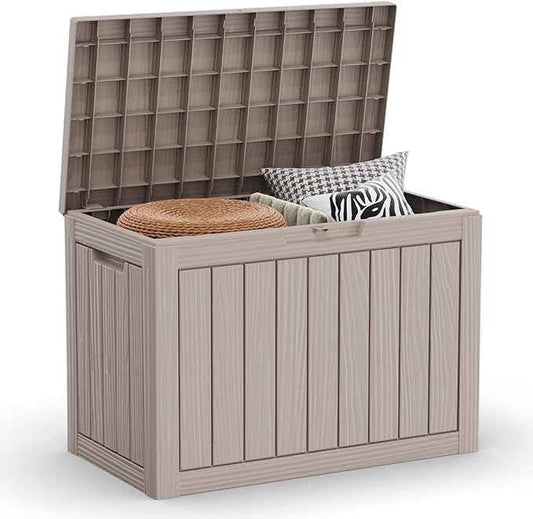 DRATO 45 Gallon Deck Box, Outdoor Storage Box for Patio Furniture, Patio Cushions, Gardening Tools, Pool Supplies 480lbs Weight Capacity,Waterproof Resin Storage Boxes（Grey，45 Gallon）