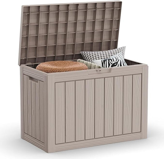TARKARI 45 Gallon Lockable Resin Deck Box, Waterproof & UV-Resistant Outdoor Storage Box for Outdoor Cushion Storage, Garden Tools & Pool Accessories Storage, Gray Home