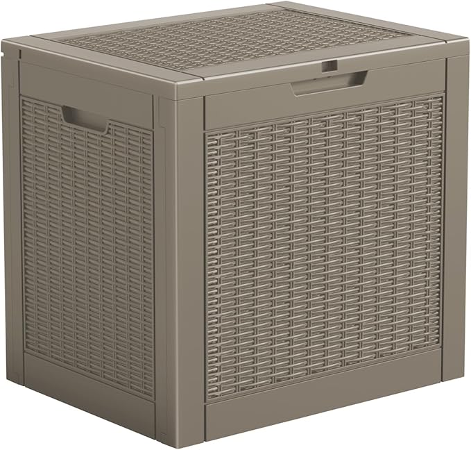 DRATO 34 Gallon Deck Boxes Resin Outdoor Storage Box UV Resistant Outside Deck Box with Lockable Lid for Patio Furniture（Grey，34 Gallon） DRATOprovidesawarmandcozy