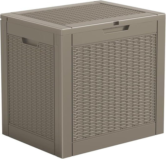 DRATO 34 Gallon Deck Boxes Resin Outdoor Storage Box UV Resistant Outside Deck Box with Lockable Lid for Patio Furniture（Grey，34 Gallon） DRATOprovidesawarmandcozy