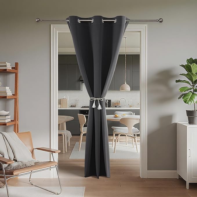 Joydeco Blackout Door Curtain for Doorway Privacy 90 Inches Long, Grommet Closet Curtain for Open Closet, Room Divider for Bedroom Living Room (Grey, 52Wx90L, 1 Panel) JOYDECO