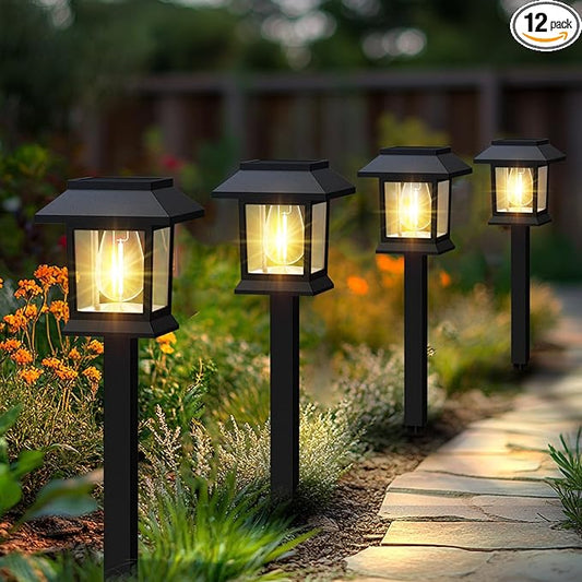 Solar Outdoor Lights, 12 Pack Solar Pathway Lights Waterproof, Landscape Lighting for Path Walkway Lawn Garden Yard Outside Décor, Black SolarOutdoorLights