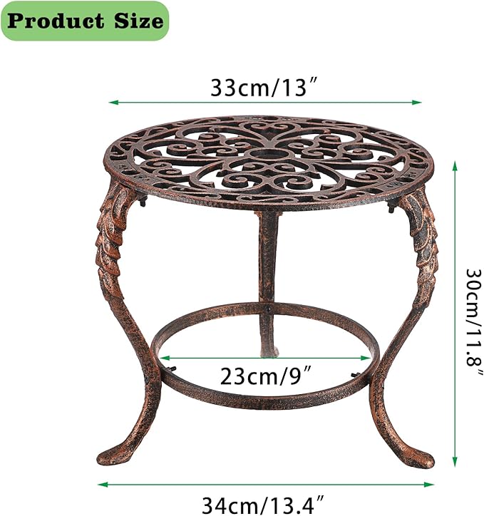 OwnMy Heavy Duty Cast Iron Plant Stand Vintage Wrought Iron Flower Pot Holder, Decorative Round Potted Plant Holder Rack, Indoor Outdoor Metal Large Plant Stand for Patio Home Garden, Red Bronze OwnMy