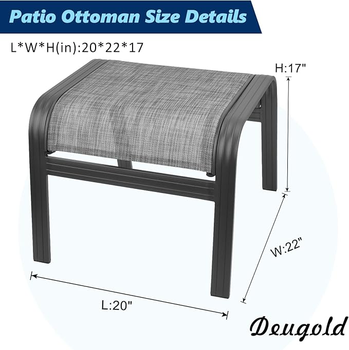 Outdoor Patio Ottoman Seat Textilene Portable Metal Footstool Portable Footrest Patio Chairs 2 Set New Grey Deugold