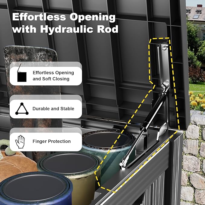 150 Gallon Outdoor Storage Box, Weather Resistant & Waterproof Resin Deck Box with UV Protection, Rattan Black Patio Storage Cabinet for Garden, Patio, Porch, Poolside(Black) KFY
