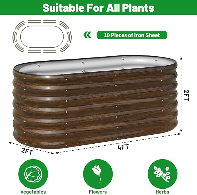 SnugNiture Galvanized Steel Raised Garden Bed Kit, 4x2x2 ft Large Metal Planter Box Outdoor for Gardening Vegetables, Flowers and Fruits snugniture