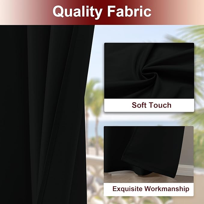 HolidayIdeas Grommet Outdoor Curtains for Patio Waterproof 8 Pcs All Weather Balcony Black Outside Curtains for Apartments, Gazebo, Pergolas, Porch, 54x84 Inch HolidayIdeas