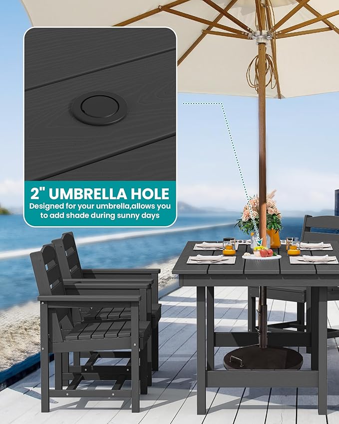 SERWALL Patio Dining Sets for 6 Person, HDPE Dining Set with 6 Armless Chairs, Black SERWALL