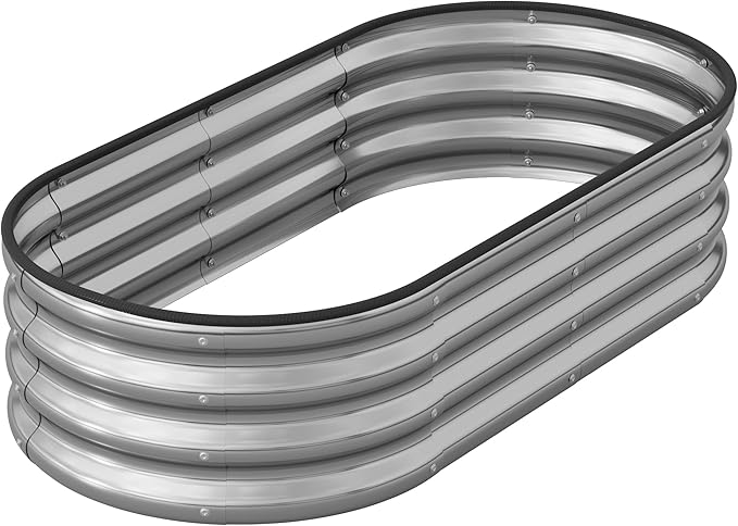 Galvanized Metal Raised Garden Bed Kit for Outdoor Planter Boxes with Easy Assembly,Oval Large Galvanized Gardening Raised Bed for Vegetables, Fruits, Flower (Silver, 4 * 2 * 1ft) Anmiro