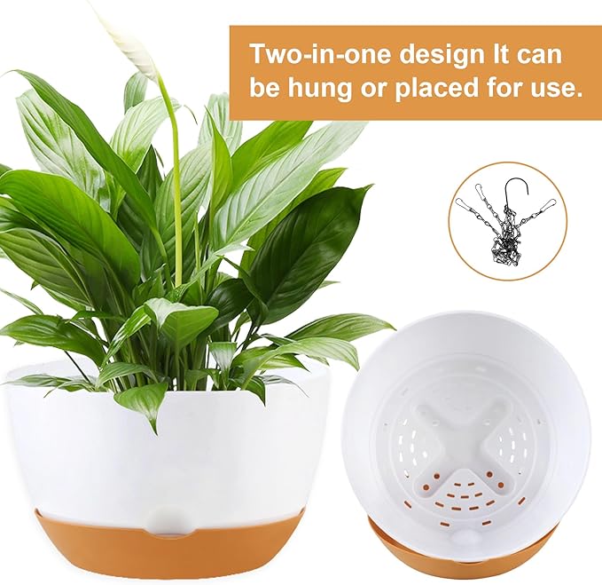 4 Pack Plastic Hanging planters for Indoor Plants,8 Inch Plant Pot Indoor Outdoor Hanging Baskets,Hanging Flower Pots with Drainage Holes and Chain for Garden Porch Plants(White) KPUVX