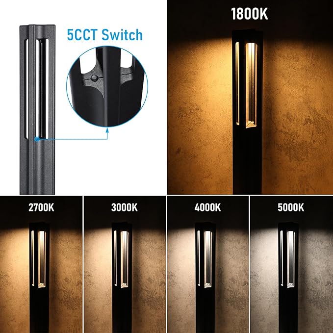 LEONLITE 12-Pack 5CCT Low Voltage Path Lights, Update 1800K2700K3000K4000K5000K Selectable, 3W LED Landscape Pathway Lights, Outdoor Landscape Lighting for Driveway, Aluminum, 12-24V, ETL, IP65, Black LEONLITE