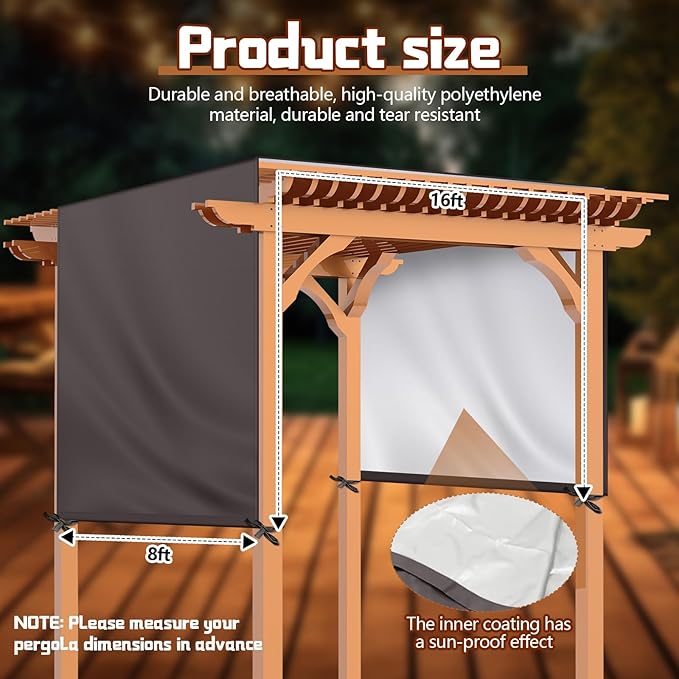 Universal Pergola Replacement Canopy Outdoor Canopy Shade Cover Waterproof Shade Top Cover for Outdoor Patio Porch Backyard(16 x 8 ft,Coffee) Wowangce