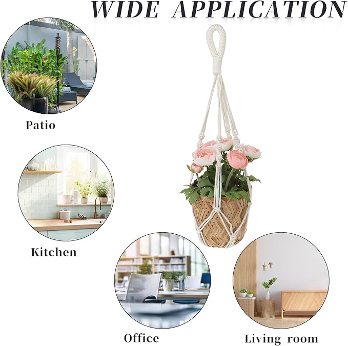 2 PCS Macrame Plant Hanger Indoor Hanging Plant Holder Hand-Woven Cotton Rope Flower Pot Basket with Metal Hook Rings Window Plant Hanger for Outdoor Hanging Pots Home Boho Decor, No Tassels, 23.6" Sliverdew