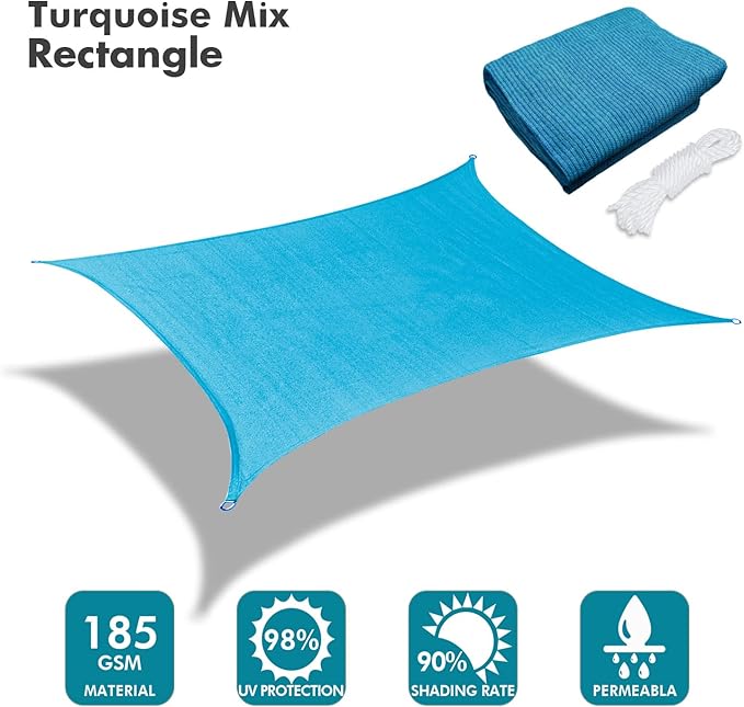 KANAGAWA 6'X7' Turquoise Mix Custom Size Sun Shade Sail Rectangle UV Block Canopy Cover for Patio Backyard Lawn Garden Outdoor (Customized Available) KANAGAWA