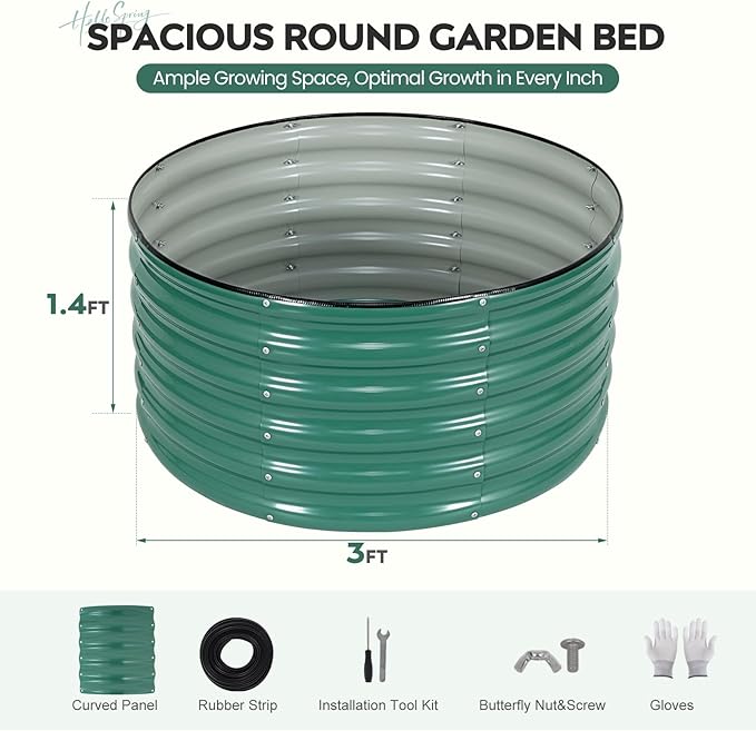 ZORMY Galvanized Raised Garden Bed Outdoor, Round Metal Planter Boxes 2 Pcs, 3x3x1.4ft Steel Raised Bed Kit for Planting Vegetables, Fruits, Flowers(LotusGreen) ZORMY