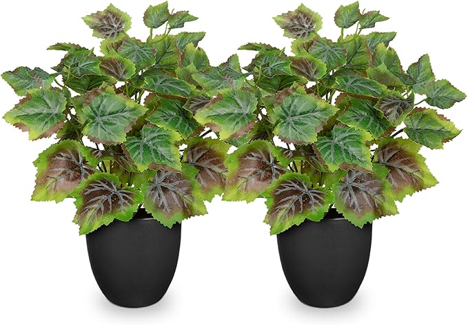 14.5" Artificial Plants Indoor Home Decor, Fake Potted Silk Plants for Shelves Living Room Decor, Small Artificial Office Desk Plants in Pots, Faux Grape Leaf Vine Hope Tropical House Plant Sets of 2 VillaComo