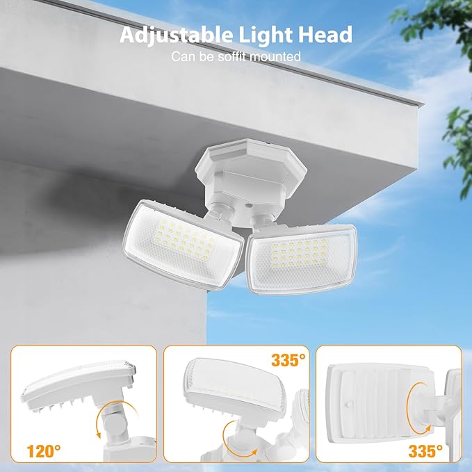 Onforu 3200LM Flood Lights Outdoor, 32W 6500K LED Security Light Manual Switch Controlled, IP66 Waterproof Outdoor Lights, Wall Mount Exterior Flood Light with 2 Adjustable Heads Floodlights Outside Onforu