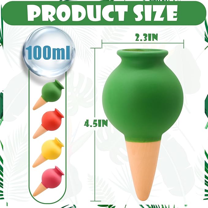Terracotta Watering Spikes, 4 Pack Self Watering Globes, Slow Release Self Watering Planter Insert, Plant Watering Globes for Indoor and Outdoor Plants Rootora