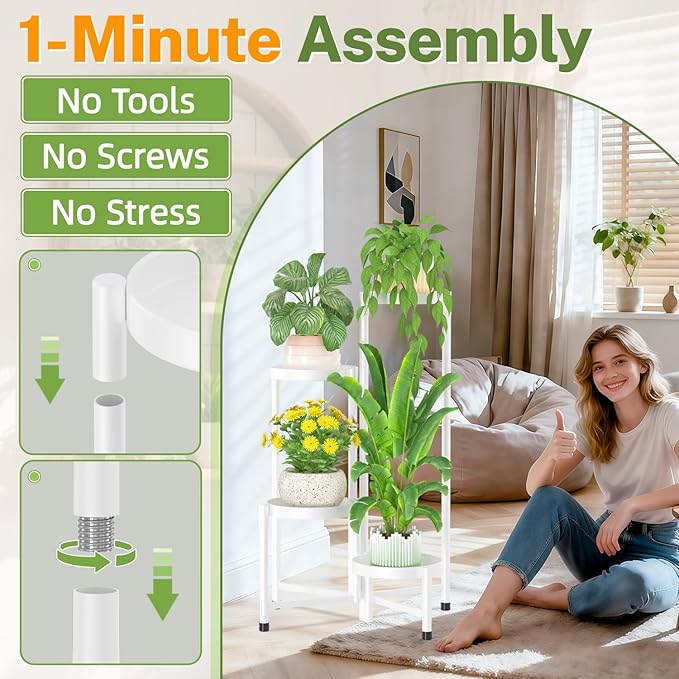 iDavosic.ly Plant Stand Indoor Outdoor, 4 Tier Corner Metal Flower Display Holder Shelf, Easy Assembly Folding Tall Orchid Rack for Patio Balcony Porch Garden Living Room House, White iDavosicly