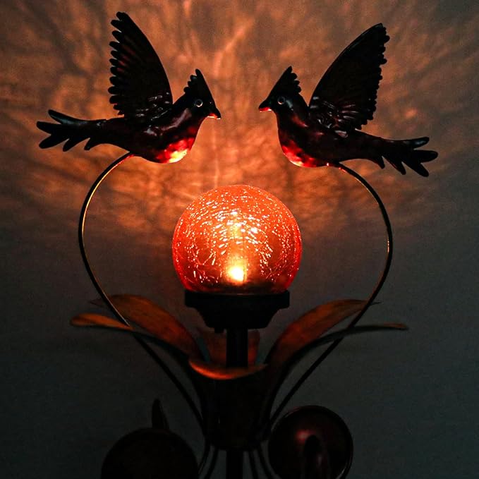 VCUTEKA Cardinal Solar Lights Outdoor Metal Garden Stake Waterproof Crackle Glass Globe Garden Decor Cardinal for Pathway, Lawn, Patio, Yard VCUTEKA