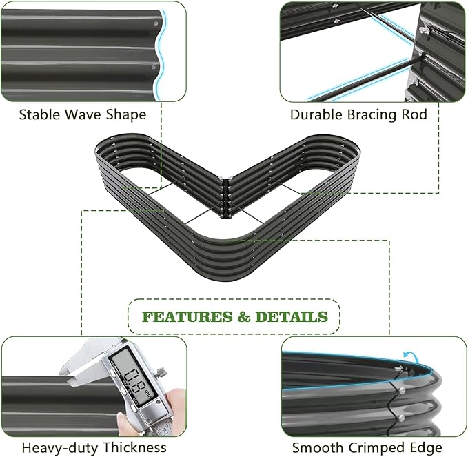 A ANLEOLIFE 3-Pack 12X3X1.5ft & 81x81x18 in Deep Root Galvanized Raised Garden Beds Outdoor for Planting Vegetables Flowers Herb, Quartz Grey AAnleolife