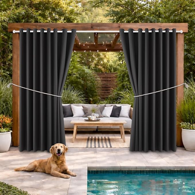 Waterproof Outdoor Curtain W105 x L84 - Grommet Top Sunlight Blocking Window Treatment Drapes Blackout Curtains for Home Bedroom Living Room Outdoor Patio Porch Gazebo (Dark Gray, 2 Panels) DivaenCamino