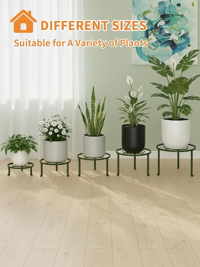 5 Pack Metal Pot Rack Stand,Patented Plant Stand for Flower Pot Heavy Duty Potted Holder Indoor Outdoor, Rustproof Iron Garden Container Round Supports Rootora