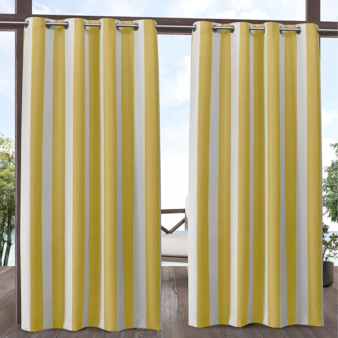 Exclusive Home Canopy Stripe Indoor/Outdoor Grommet Top Curtain Panel, 54"x96", Sunbath / White, Set of 2 Exclusive+Home